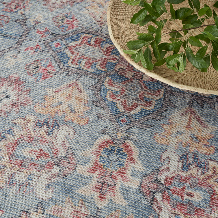 Machine Washable Blue and Red Oriental Area Rug