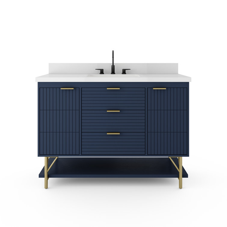 Calletano 48-Inch Navy Blue Freestanding Bathroom Vanity with Quartz Top