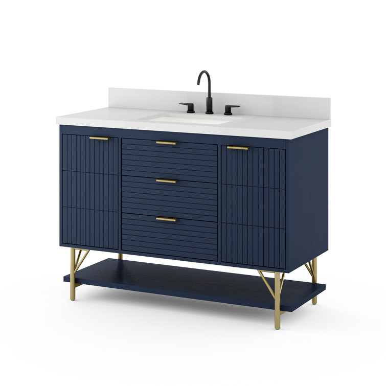 Calletano 48-Inch Navy Blue Freestanding Bathroom Vanity with Quartz Top