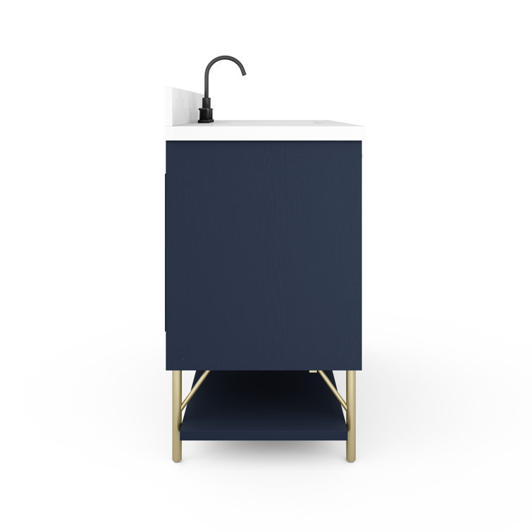 Calletano 48-Inch Navy Blue Freestanding Bathroom Vanity with Quartz Top