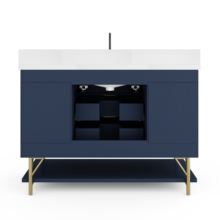 Calletano 48-Inch Navy Blue Freestanding Bathroom Vanity with Quartz Top