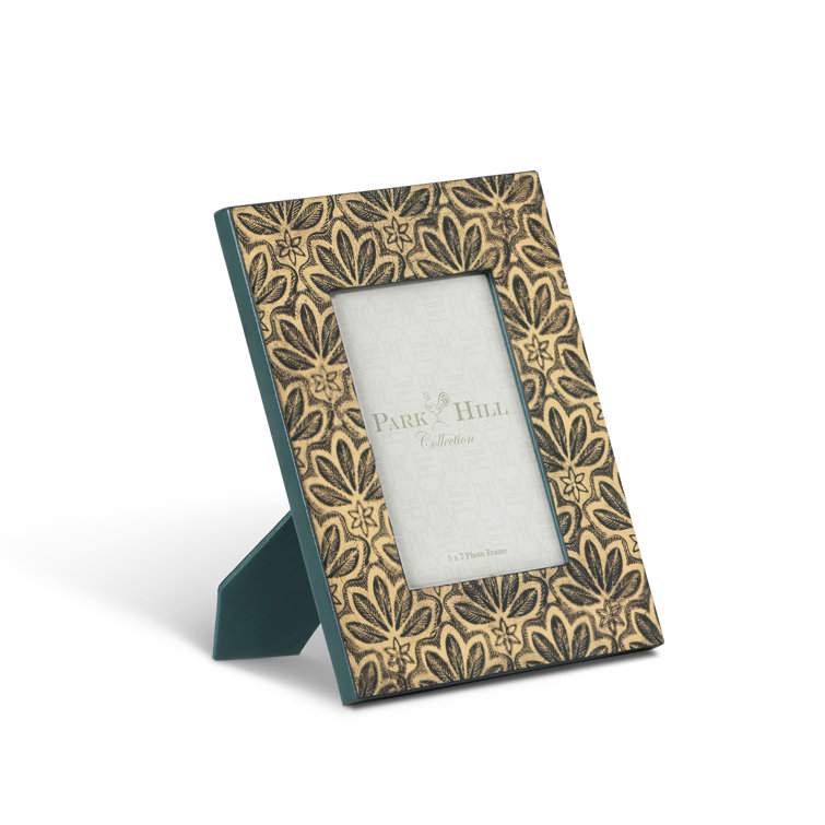 Teal and Gold Embossed Leather 5" x 7" Picture Frame