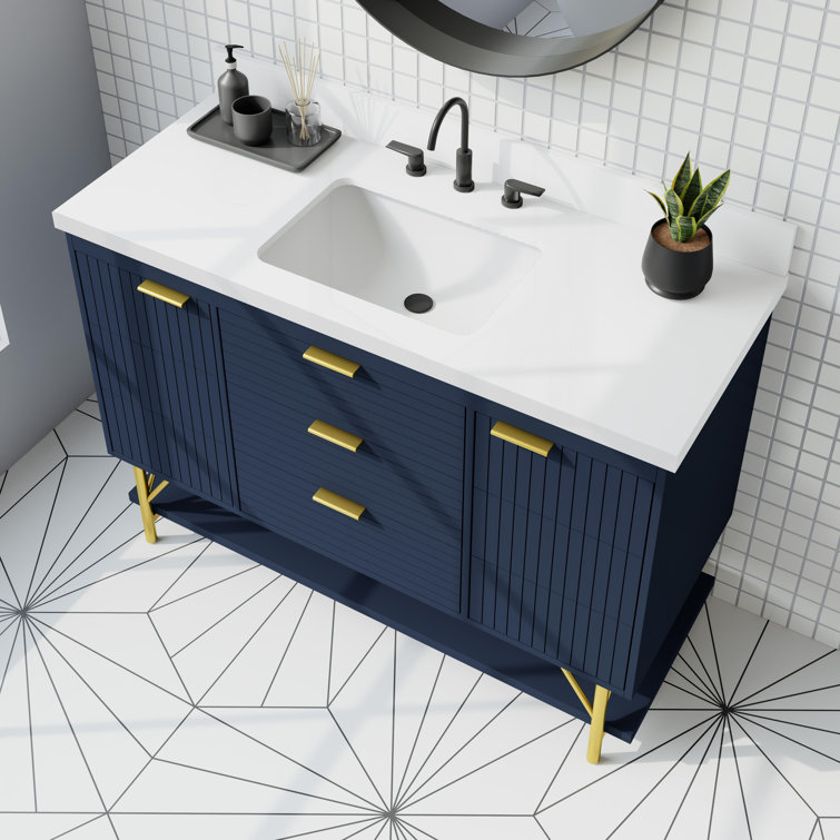 Calletano 48-Inch Navy Blue Freestanding Bathroom Vanity with Quartz Top