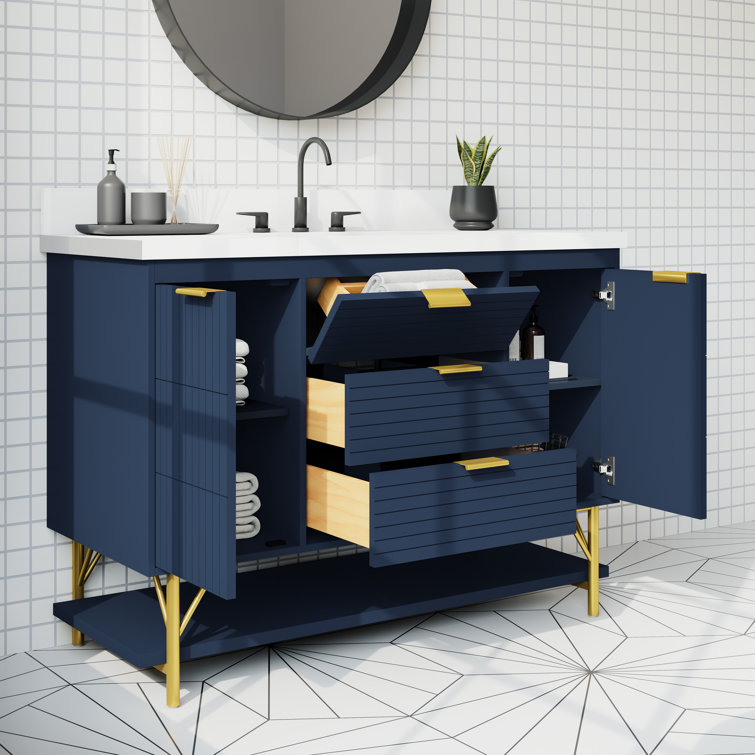 Calletano 48-Inch Navy Blue Freestanding Bathroom Vanity with Quartz Top