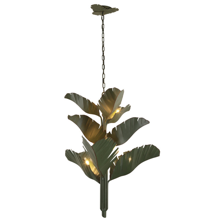 Natural Green Banana Leaf 9-Light Tiered Chandelier