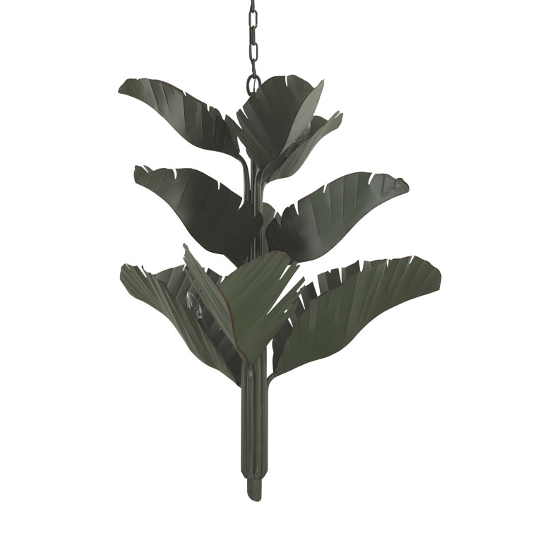 Natural Green Banana Leaf 9-Light Tiered Chandelier