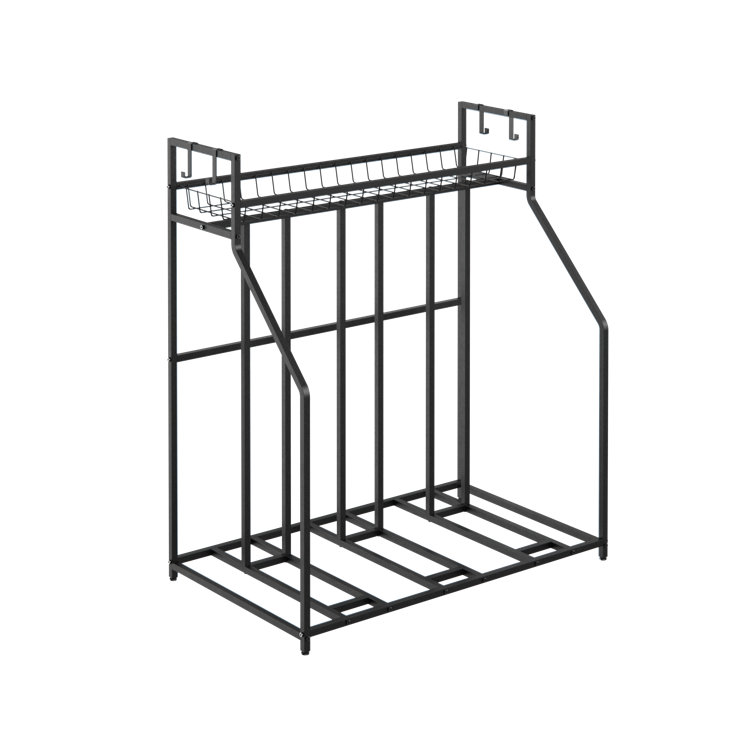 Black Metal Freestanding 3-Bike Storage Rack with Hooks