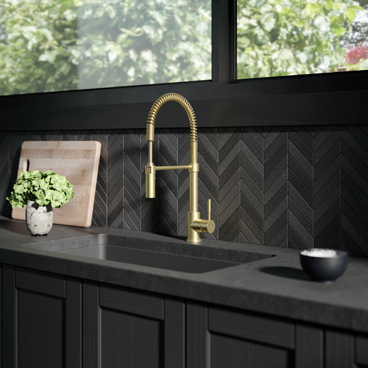 Champagne Bronze Spring-Loaded Kitchen Faucet with Spray Wand