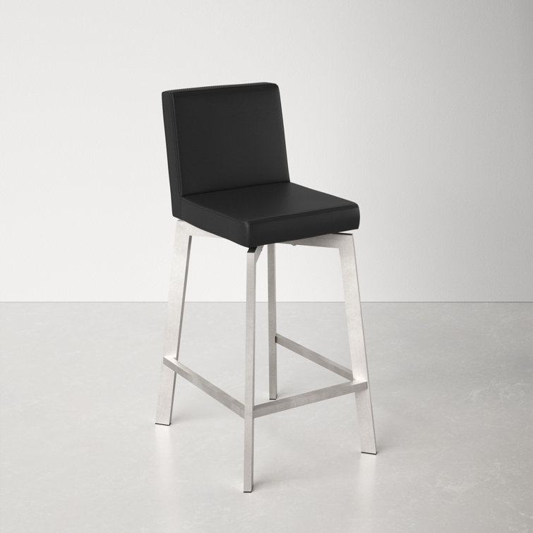 White Faux Leather Swivel Bar Stool with Stainless Steel Frame
