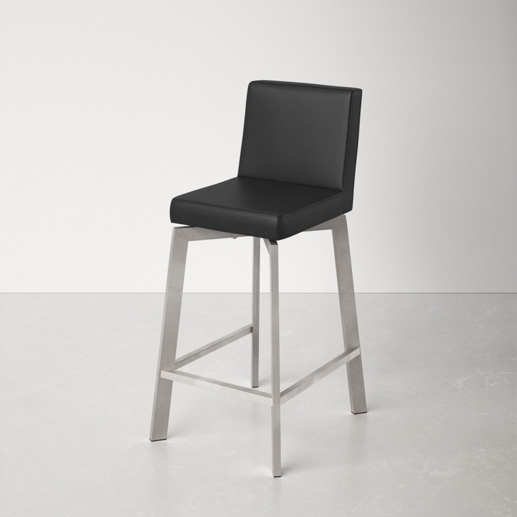 White Faux Leather Swivel Bar Stool with Stainless Steel Frame
