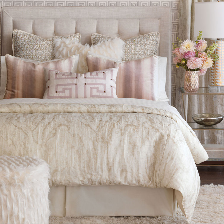 Twin Beige and White Microfiber Duvet Cover Set with Accent Pillows