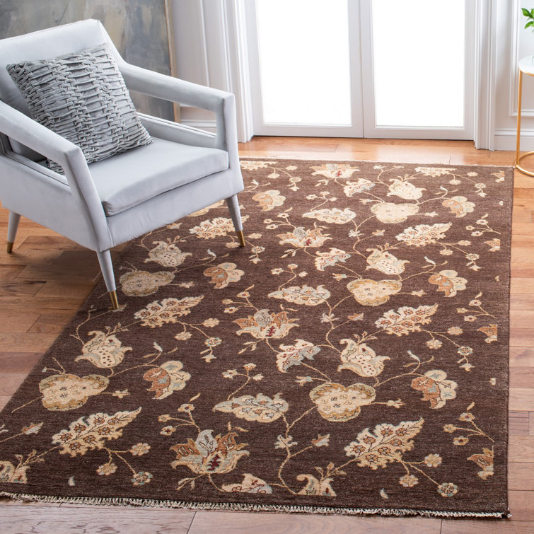 Hand-Knotted Brown Wool Floral 4' x 6' Area Rug