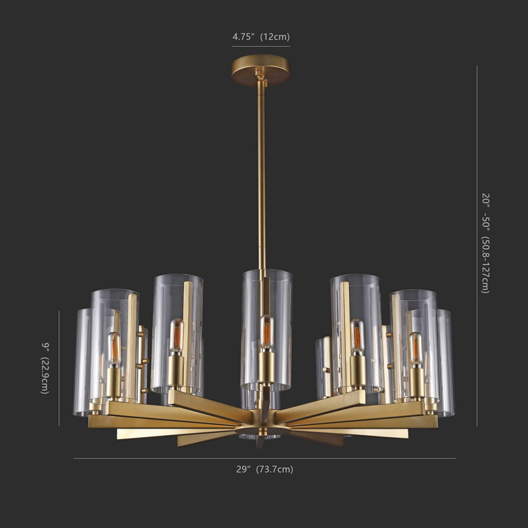 Benicio 12-Light Gold Wagon Wheel Chandelier with Clear Glass Shades