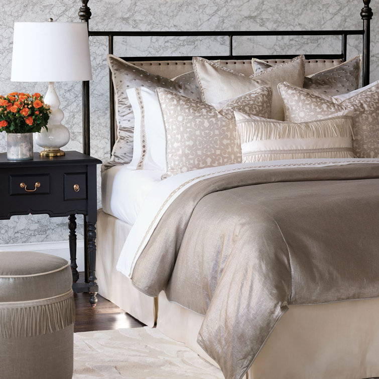 California King Beige Cotton Duvet Cover Set with Shams