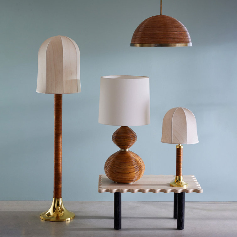 Riviera White Linen Shade Table Lamp with Brass Accents