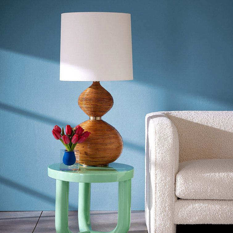 Riviera White Linen Shade Table Lamp with Brass Accents