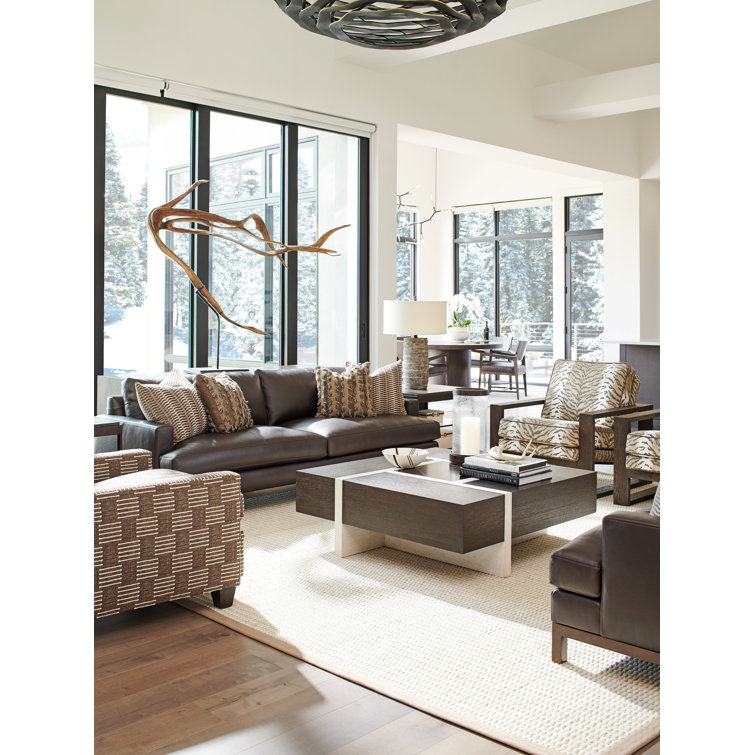 Transitional Horizon 88'' Dark Brown Leather Sofa with Down Fill Cushions