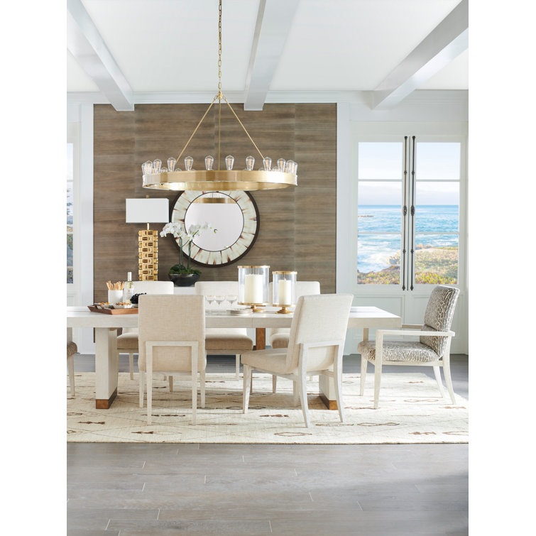 Crisp Winter-White Linen and Wood Side Chair in Beige