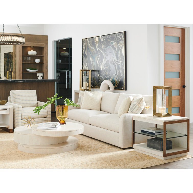 Carmel Winter White Solid Wood Round Coffee Table with Storage