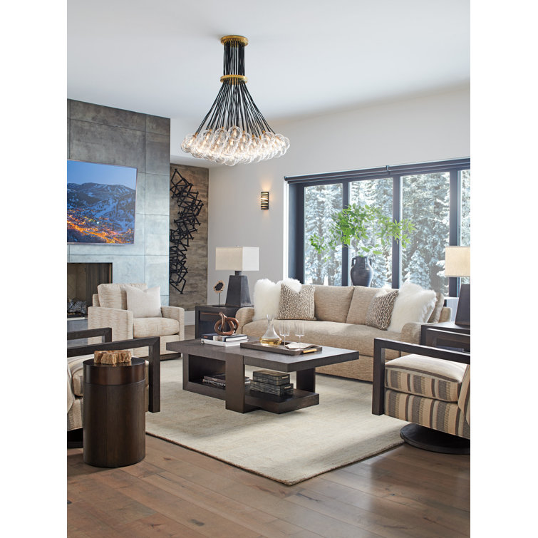 Cantilevered Dark Mocha Coffee Table with Burnished Bronze Supports