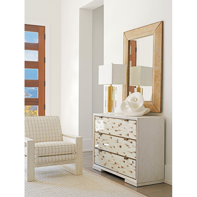 Beige Leather and Wood Rectangular Wall Mirror