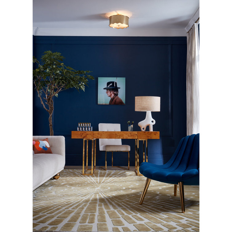 Bond Executive White Burled Mappa Desk with Polished Brass Base