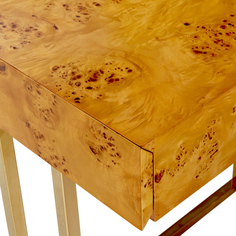 Bond Executive White Burled Mappa Desk with Polished Brass Base