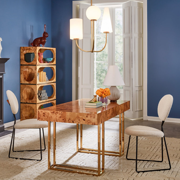 Bond Executive White Burled Mappa Desk with Polished Brass Base