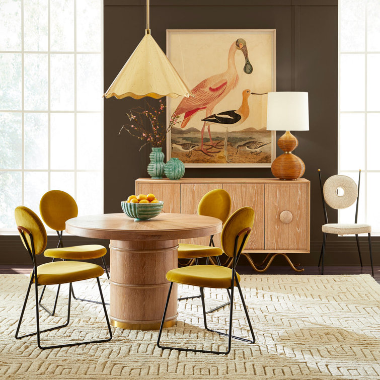 Brussels Grand Oak Buffet with Brushed Brass Base and Velvet-Lined Drawers