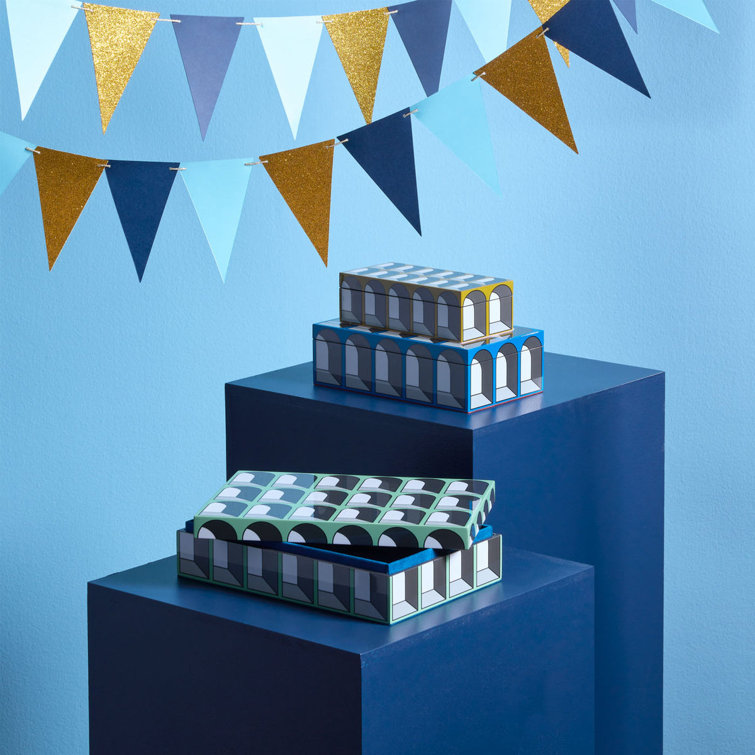 Blue Rectangular Stackable Wooden Storage Box with Velvet Liner