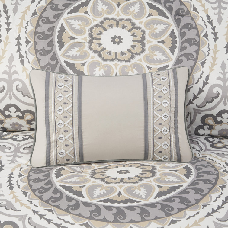 Taupe Twin Microfiber 7-Piece Comforter Set with Medallion Pattern