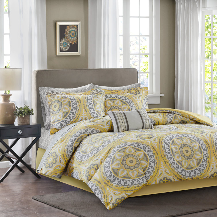 Coral and Gray Bohemian Queen Microfiber Comforter Set