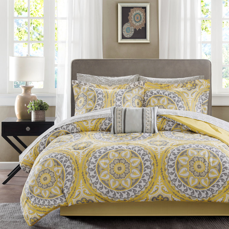 Coral and Gray Bohemian Queen Microfiber Comforter Set