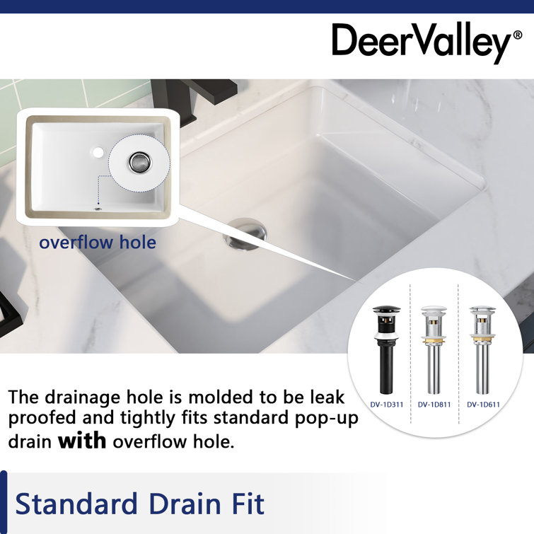 White Ceramic Rectangular Undermount Bathroom Sink with Overflow