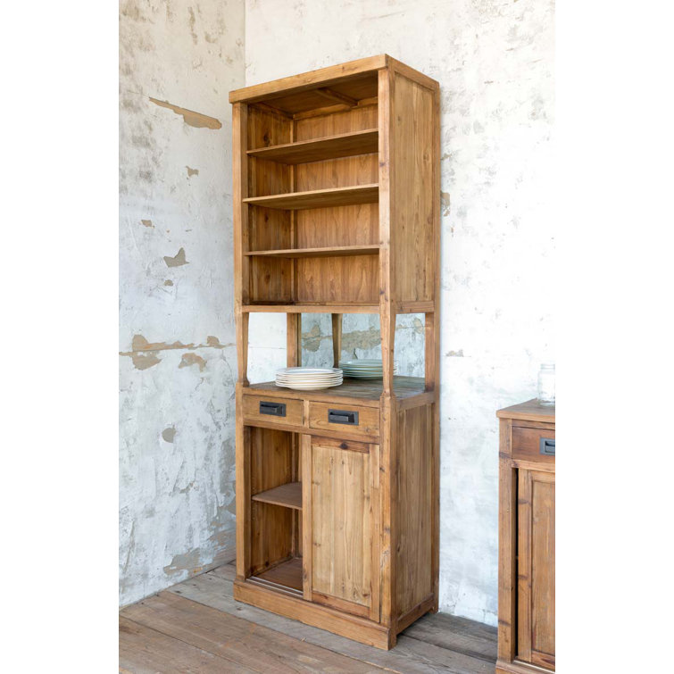 Rustic Tall Wood Kitchen Pantry with Mirrored Back