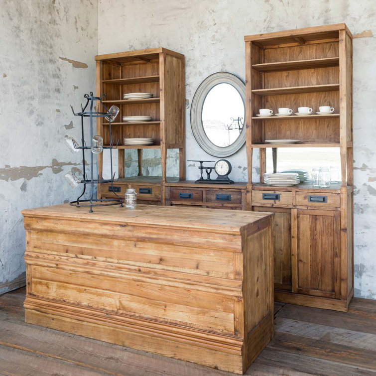 Rustic Tall Wood Kitchen Pantry with Mirrored Back