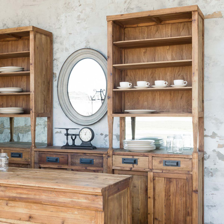 Rustic Tall Wood Kitchen Pantry with Mirrored Back