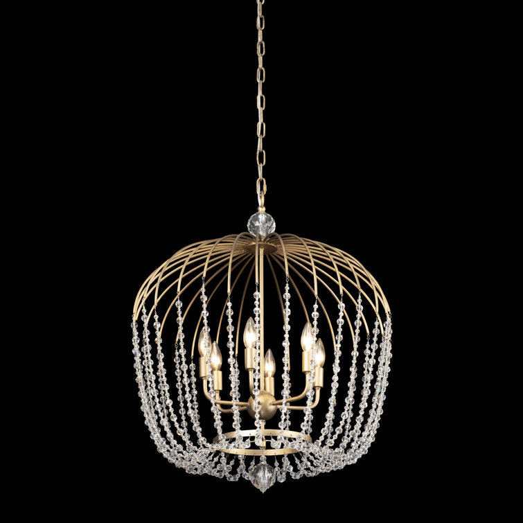 Voliere Crystal & Gold 6-Light Pendant in Havana Gold Finish