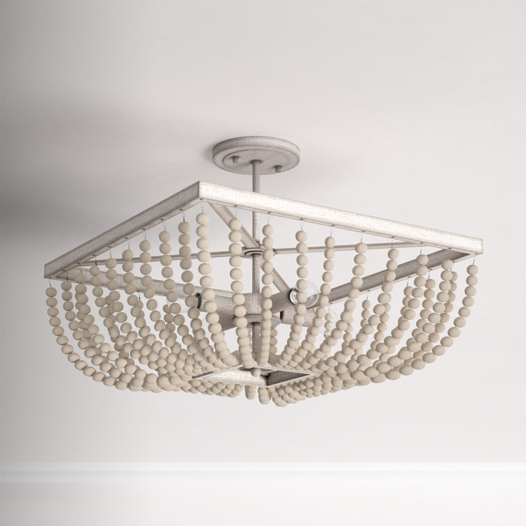 Mystic Sand Coastal Bohemian 4-Light Semi-Flush Mount with Wood Beads