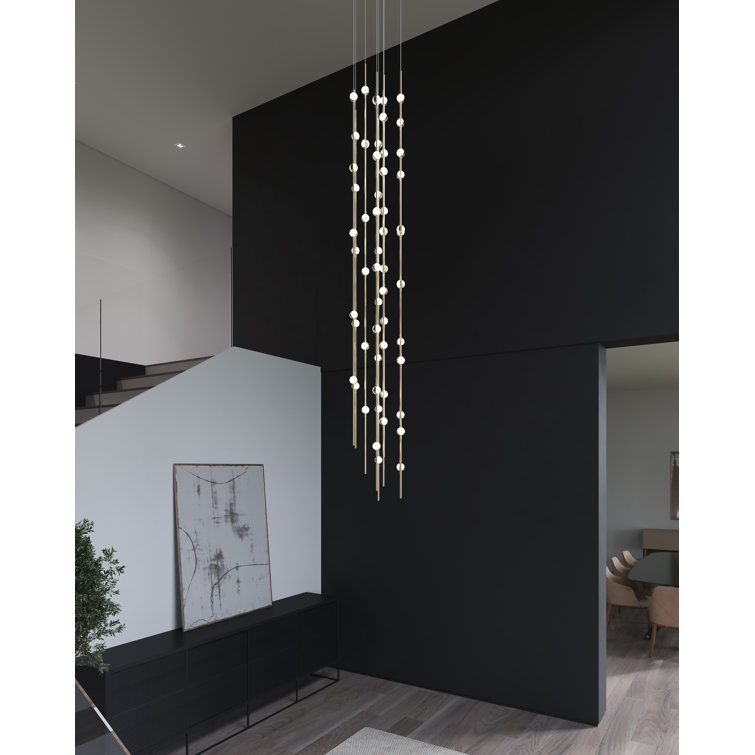 Constellation Andromeda Satin Nickel 34" LED Pendant with Crystal Accents