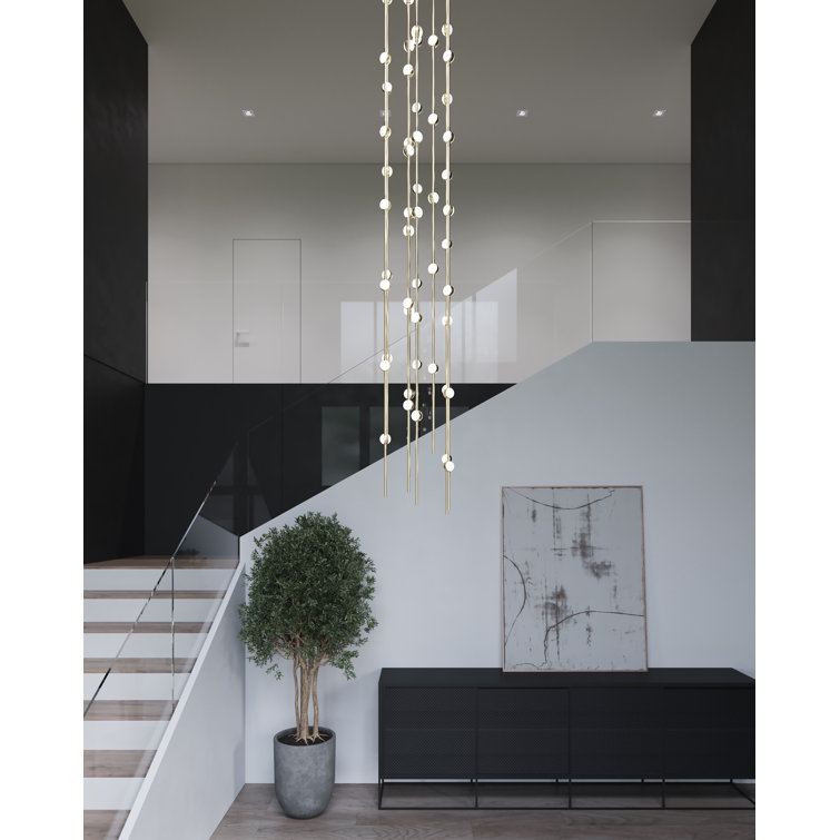 Constellation Andromeda Satin Nickel 34" LED Pendant with Crystal Accents