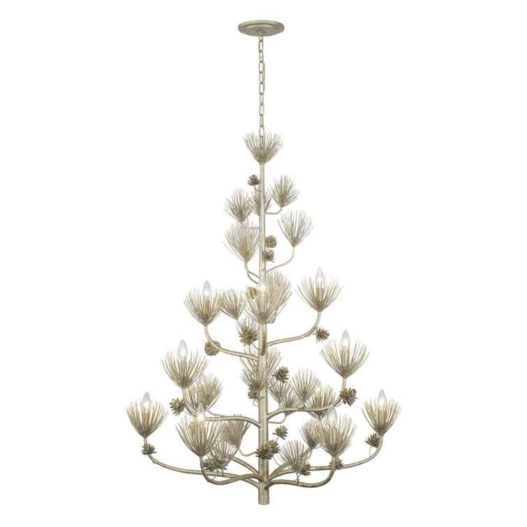 Majestic Pine 12-Light Tiered Chandelier in Zen Gold