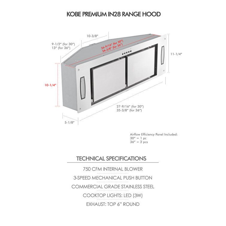 30-Inch Stainless Steel Insert Range Hood with LED Lights