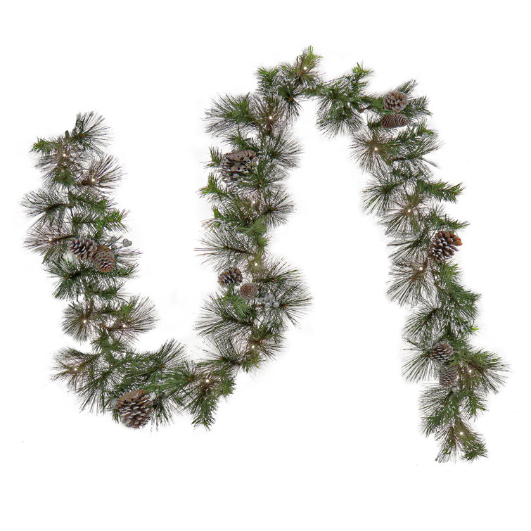 9 ft. Snow-Dusted Pine Cone Garland with LED Lights