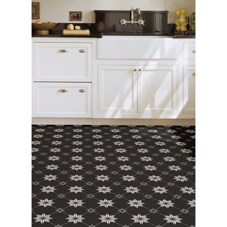 Rigel Black and White Star Peel and Stick Floor Tiles