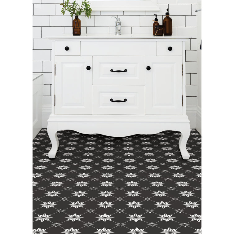 Rigel Black and White Star Peel and Stick Floor Tiles