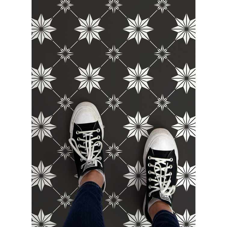 Rigel Black and White Star Peel and Stick Floor Tiles