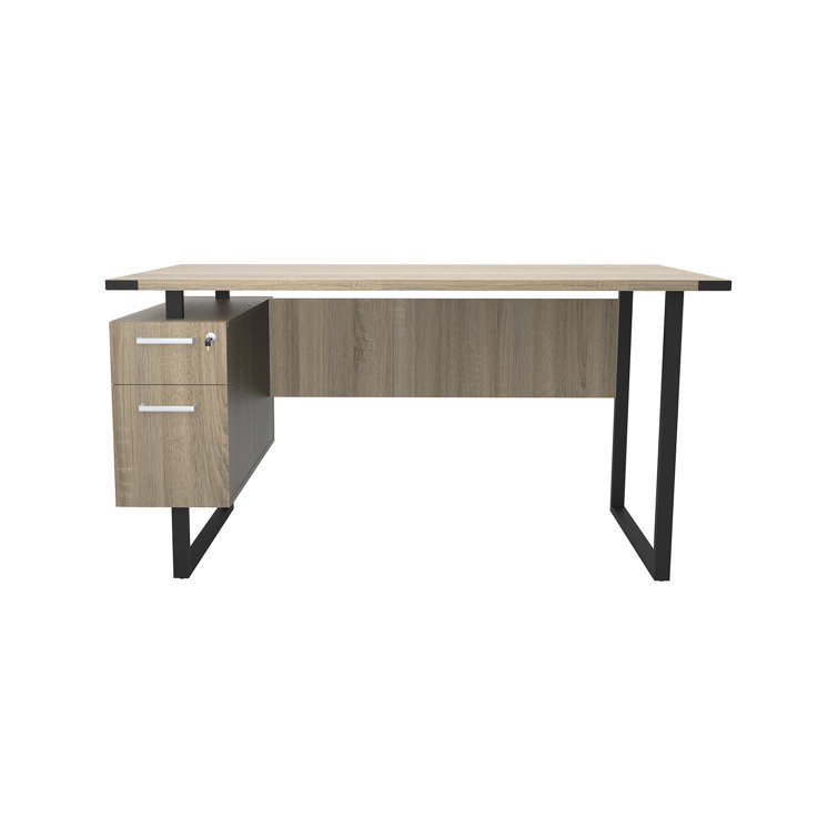 Sand Dune Rectangular Office Desk with Metal Legs and Drawers