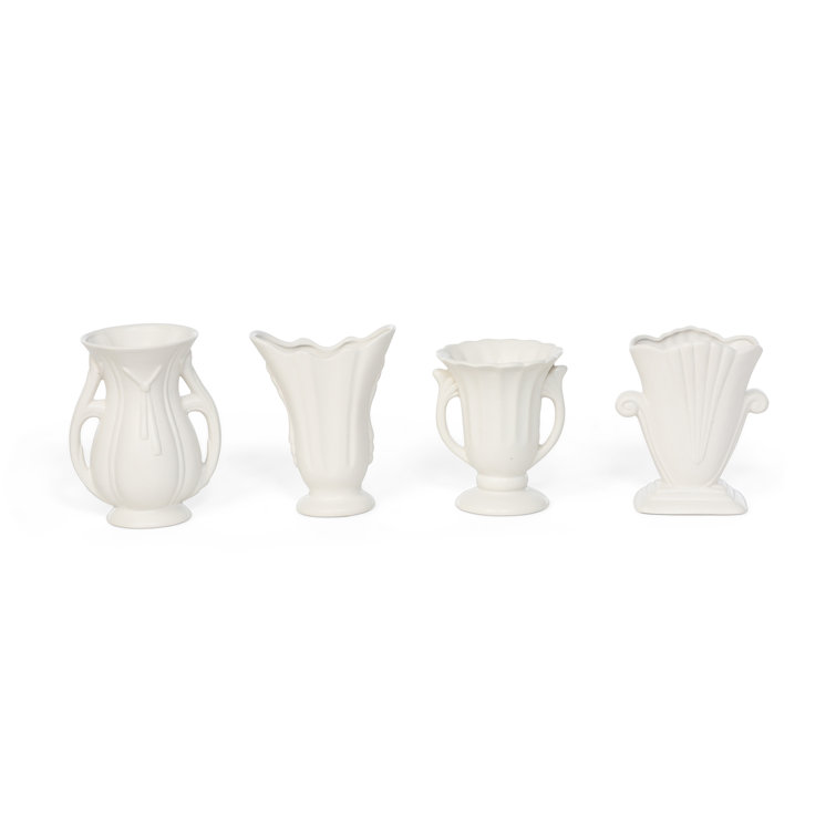 White Ceramic Vintage-Inspired Table Vase Set