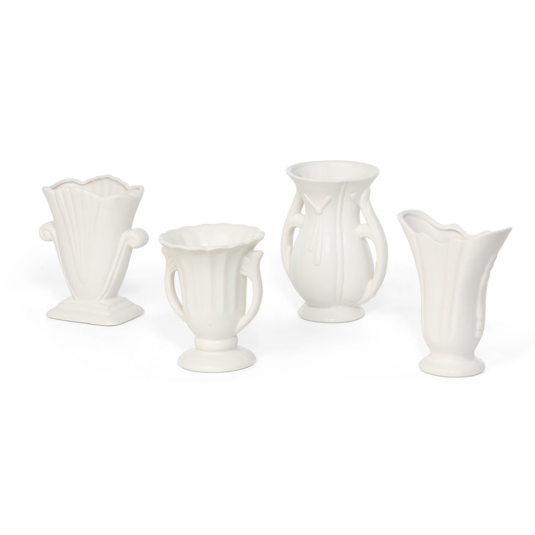 White Ceramic Vintage-Inspired Table Vase Set
